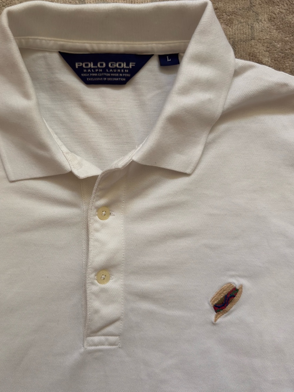 Vintage Polo Golf Ralph Lauren White Shirt Size L Embroidered Straw Hat Logo